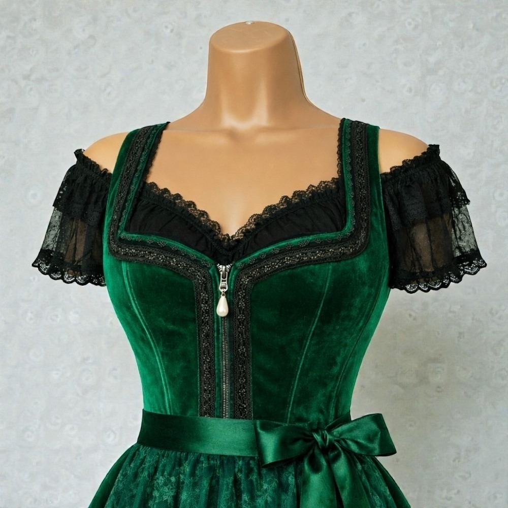 New Black XL Ruched Off Shoulder Lace Trim Crop Top Dirndl Blouse Oktoberfest